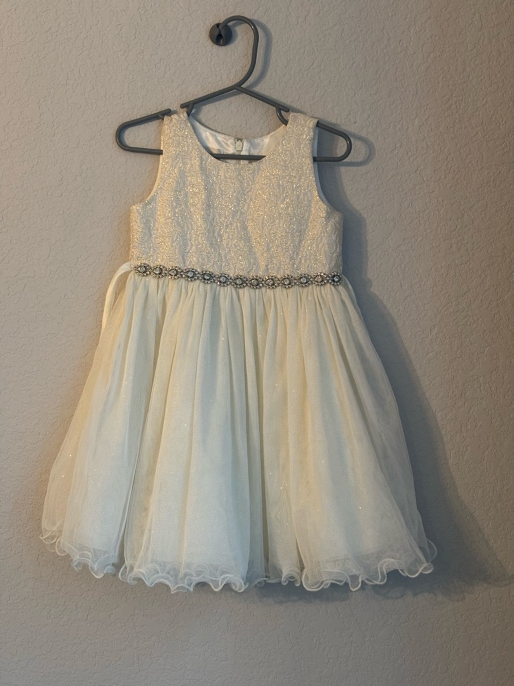 Ivory Sparkle Tulle Party Dress for Girls with Beaded Waist